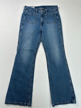 Gap High Rise ’70s Flare Jeans Blue Patch Pockets